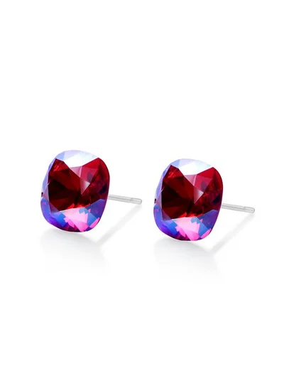 Seona Seona Sophia 10mm Cushion Cut Crystal Earrings – Hypoallergenic Stud Earrings for Women, Tarnish‑Free Stainless Steel Jewelry for Sensitive Ears - Light Siam Shimmer